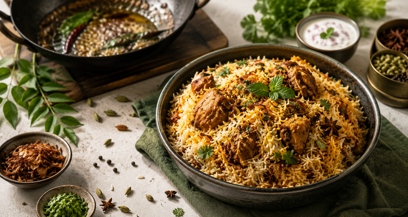 Indian biryani with traditional spices and ingredients