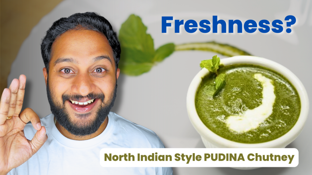Fresh mint pudina chutney served in a bowl for Indian snacks