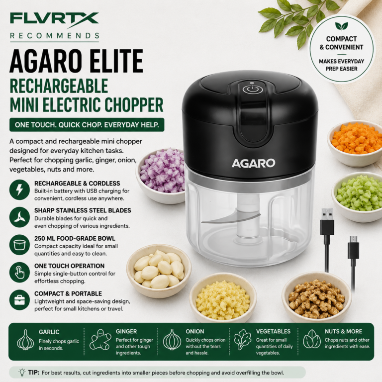 AGARO Elite rechargeable mini electric chopper with 250 ml bowl and USB charging cable