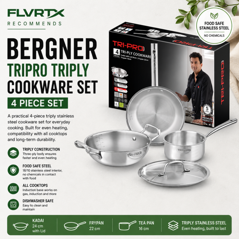 Bergner TriPro Tri-Ply Stainless Steel 4 Pc Cookware Set with kadai, frypan and tea pan