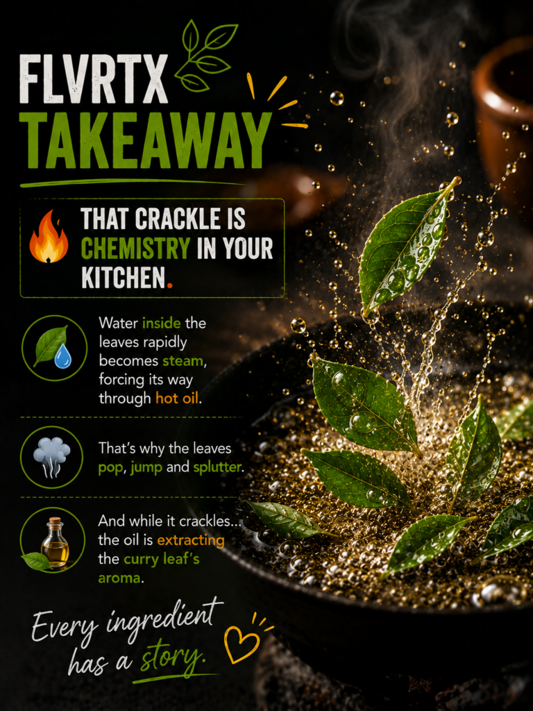 Science behind curry leaves popping in hot oil