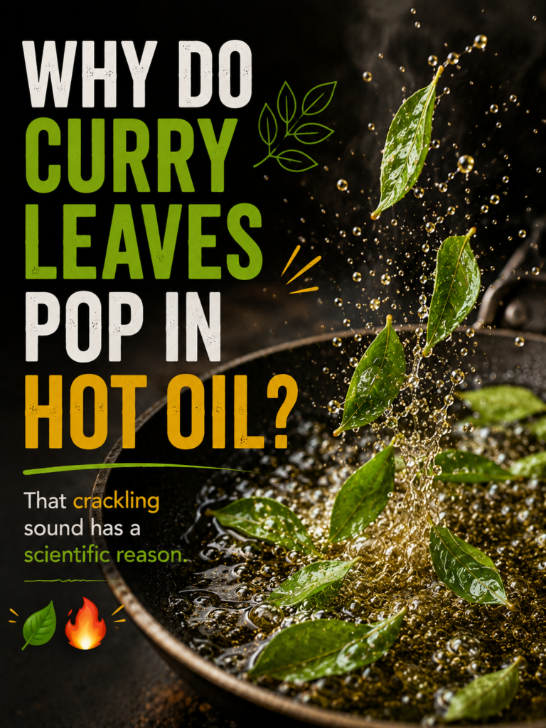 Curry leaves popping in hot oil