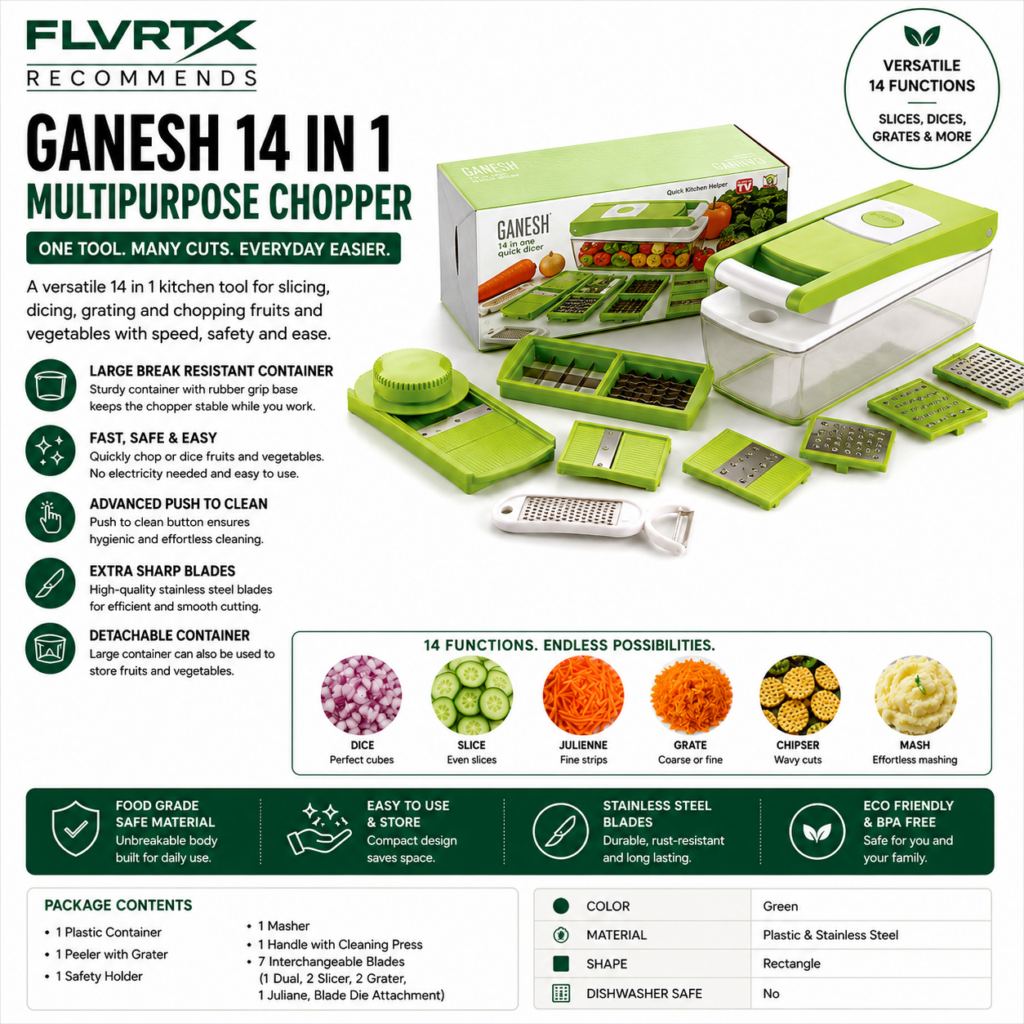 Ganesh 14-in-1 multipurpose vegetable chopper with interchangeable blades