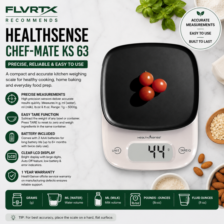 HealthSense Chef-Mate KS 63 digital kitchen weighing scale with tomatoes on the weighing platform