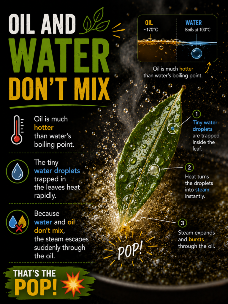 Water and hot oil creating steam and popping