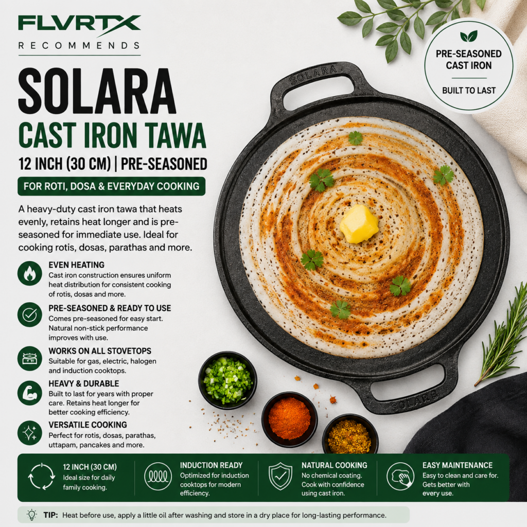 SOLARA 12-inch pre-seasoned cast iron tawa with dosa