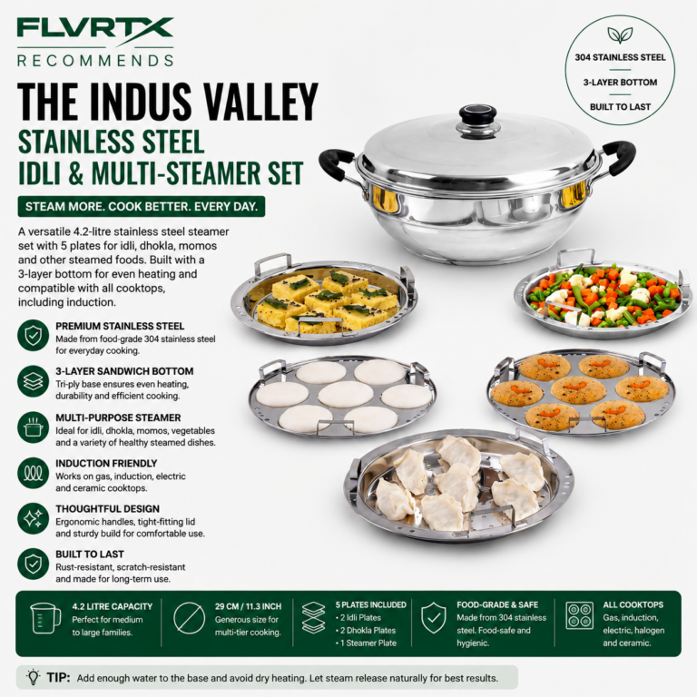 The Indus Valley stainless steel multi-purpose idli and momo steamer with steaming plates